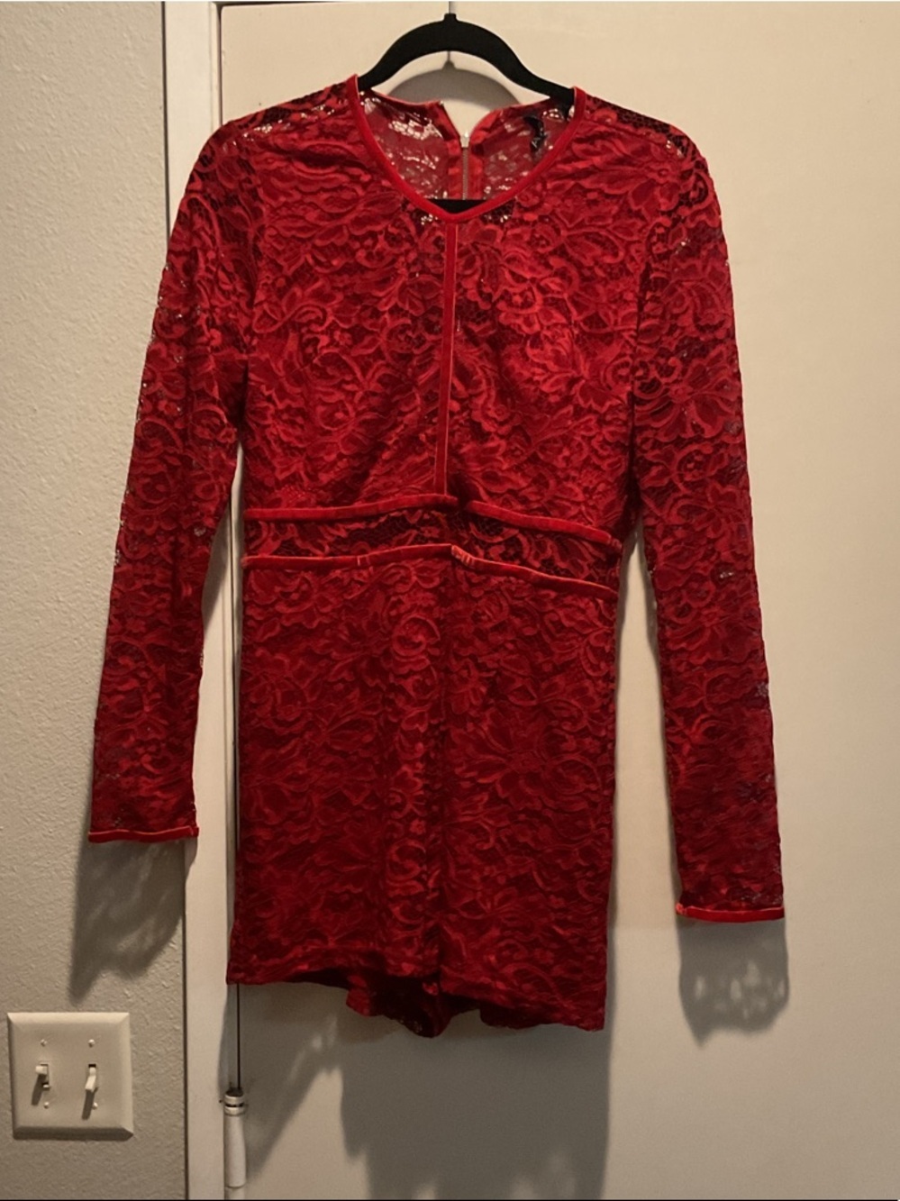 G by Guess Red Lace Long-Sleeve Romper